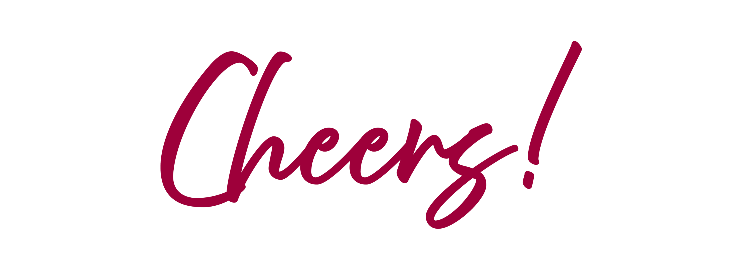 Image of the word "Cheers!" in dark crimson read